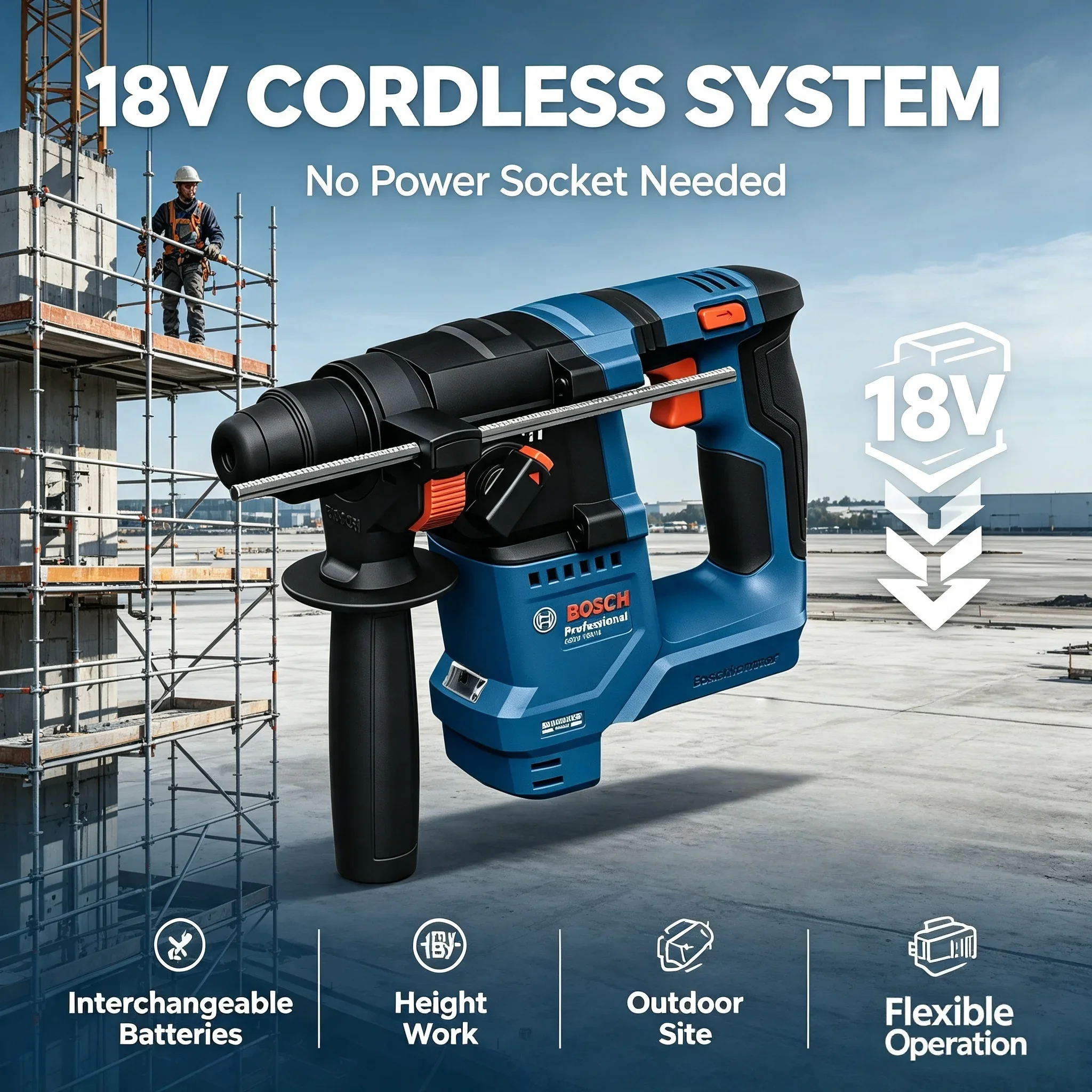 Power Tools Hammer - مطرقة دوارة لاسلكية بدون فرشاة Bosch