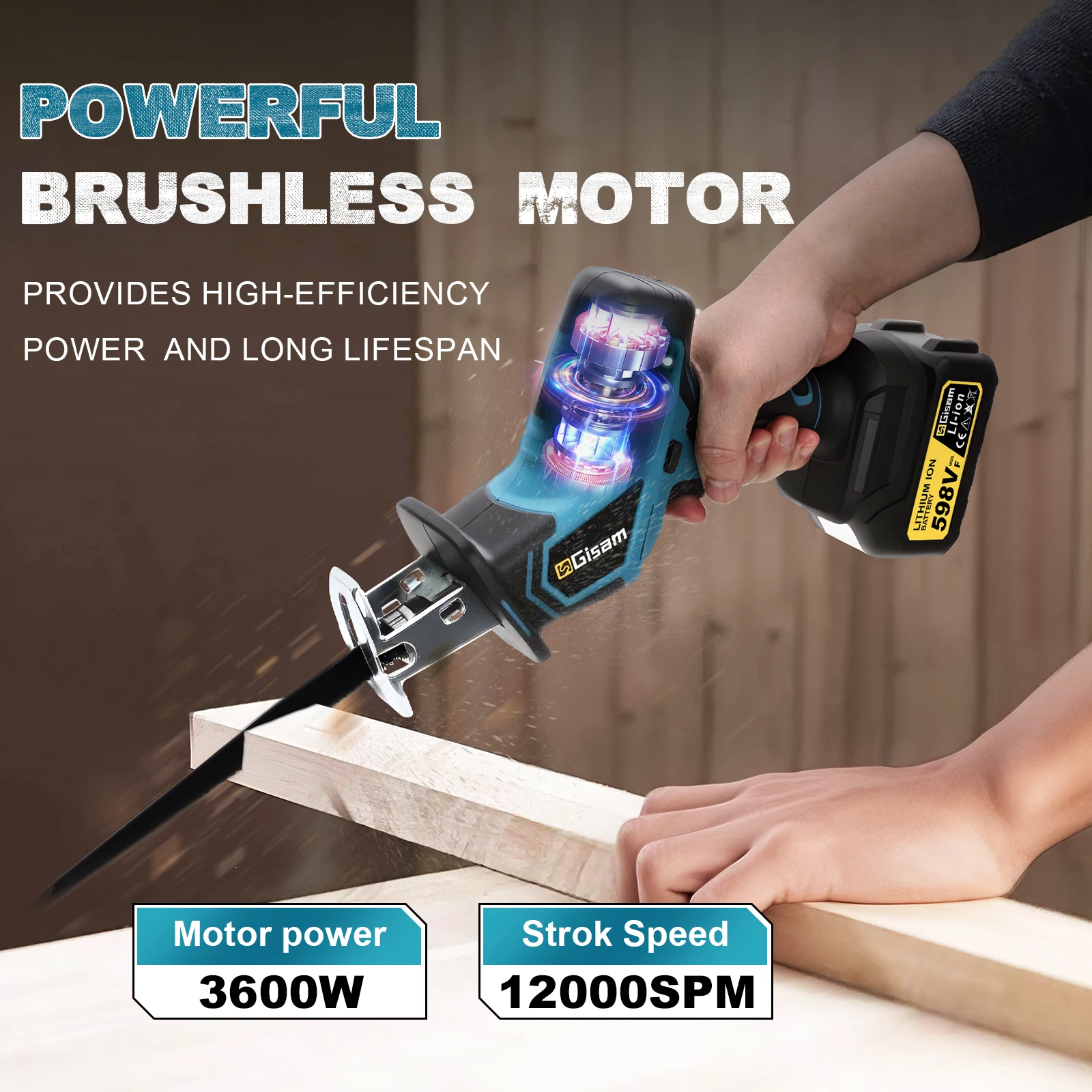 Gasam 3600 واط منشار ترددي بدو - مراجعة Reciprocating Saw Cordless وسعره