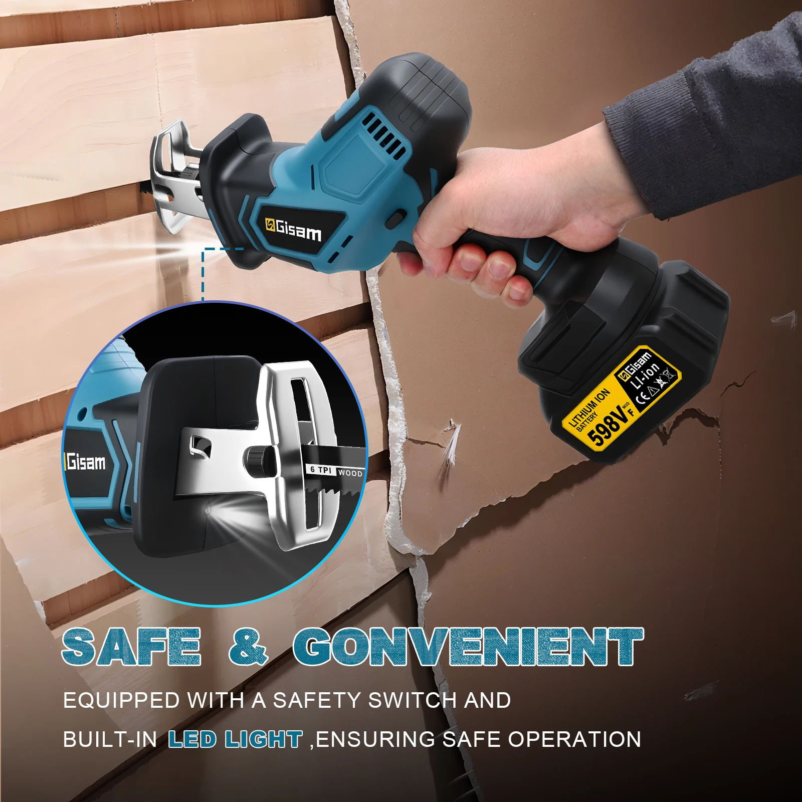 Gasam 3600 واط منشار ترددي بدو - مراجعة Reciprocating Saw Cordless وسعره
